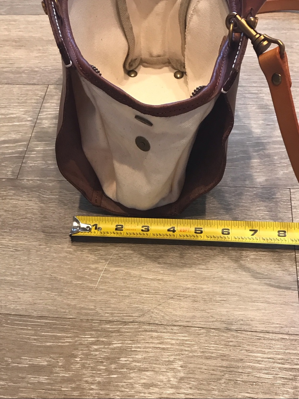 Old Trend Modern Vintage Leather w/Cream Canvas Crossbody Satchel & Top Handle - Picture 8 of 11
